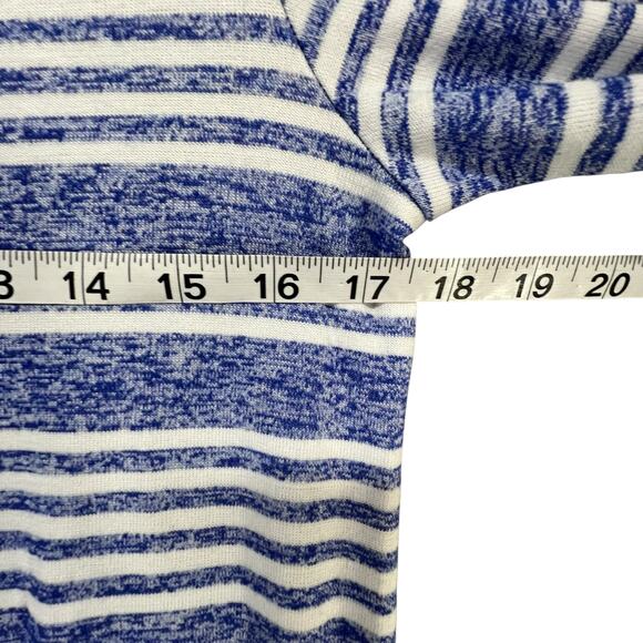 T by Talbots Dress M Blue White Stripe Drawstring Roll Tab Nautical Coastal Soft - Picture 7 of 13
